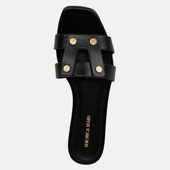 VERONICA BEARD Womens Via Slide Sandal Size 7.5 Black Leather Studded Designer - Picture 1 of 12